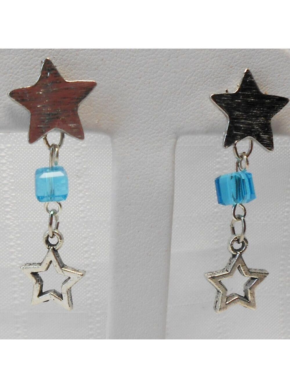 No 215 Handmade earrings with Tibetan silver stars charms and glass cristals